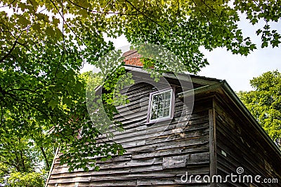 Old wooden house. Historical home. Cabin in forest Stock Photo