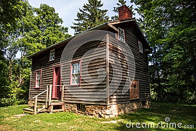 Old wooden house. Historical home. Cabin in forest Stock Photo