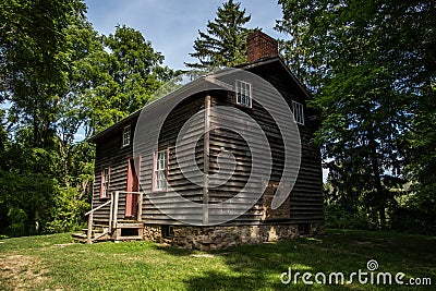 Old wooden house. Historical home. Cabin in forest Stock Photo