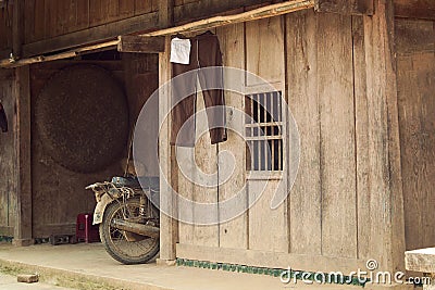 Old wooden house of poor people at countryside in Asia, simply Stock Photo