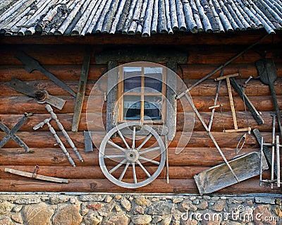 Old wooden house with tolls Stock Photo