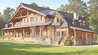 Old wooden house in the woods Ai Generated Stock Photo