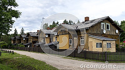 Old Wooden Houses Built for Paper Mill Workers in Ligatne. Editorial Stock Photo