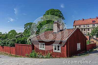 Old wooden houses in Stockholm. Sodermalm district. Sweden. Stock Photo