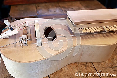 Old wooden hurdy gurdy Stock Photo