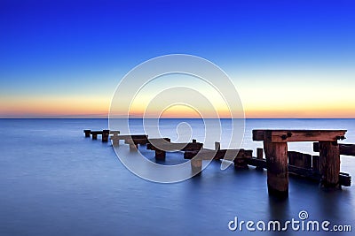 Old Wooden Jetty at Sunset Stock Photo