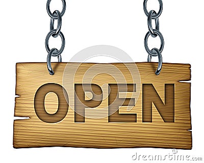 Old Wooden Open Sign Stock Photo