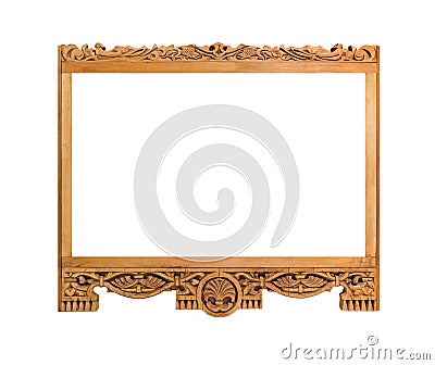 Old wooden photo frame with abstract Russian ornament Stock Photo