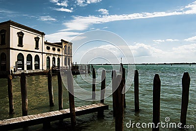 Old wooden pier, Venice, Italy Editorial Stock Photo