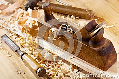 Old wooden plane Stock Photo