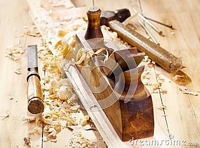 Old wooden plane Stock Photo