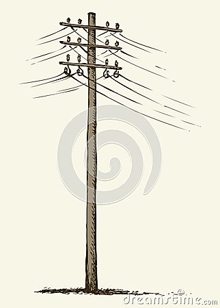 Old wooden power pole Vector Illustration