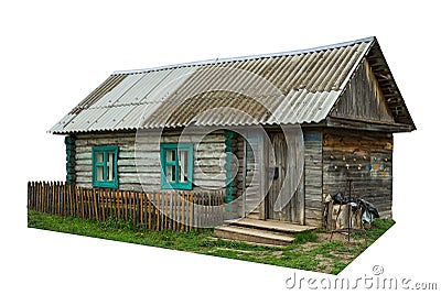 Old wooden rural house isolated Stock Photo