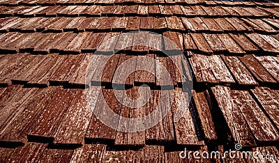 Old wooden shake roof. Background and texture Stock Photo