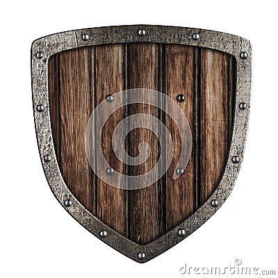 Old wooden shield isolated Stock Photo