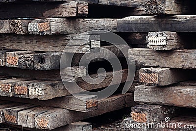 Old wooden sleeper Stock Photo