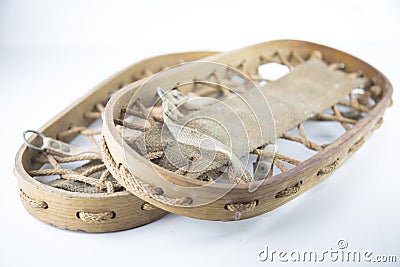 Old wooden snowshoes for long walks Stock Photo