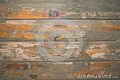 Old wooden surface with peeling varnish and peeling paint. Stock Photo