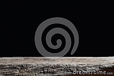 Old wooden table with black background Stock Photo