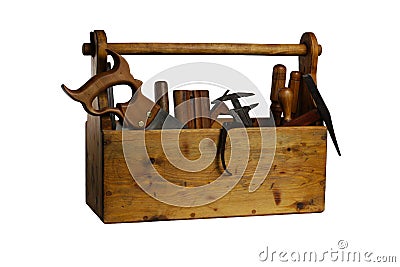 Old Wooden Tool Box Full of Tools Isolated Stock Photo