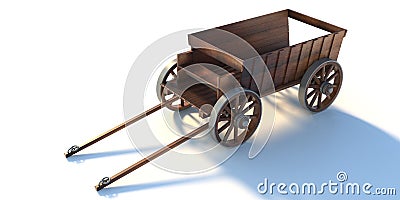 Old wooden cart isolated on white background. 3d illustration Cartoon Illustration