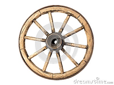 Old wooden wagon wheel Stock Photo