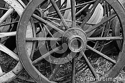 Old Wooden Wagon Wheels Stock Photo