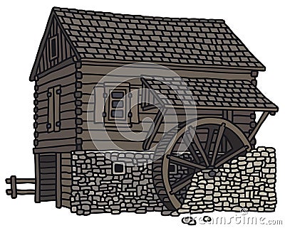 Old wooden water mill Vector Illustration