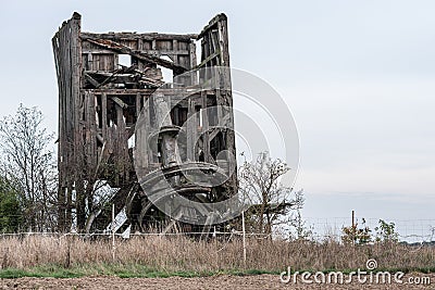 Old wooden windmill structure from 1850 - the oldest type of European windmill Stock Photo