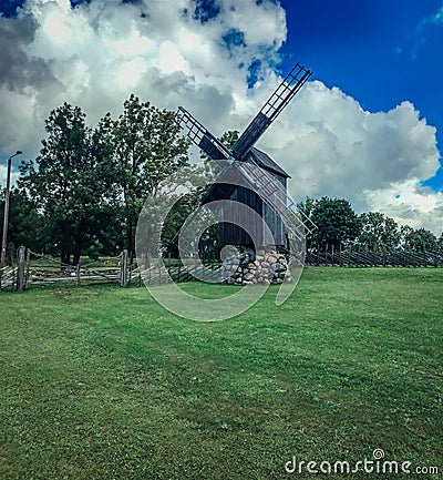 Old wooden windmills in Estonia. Stock Photo