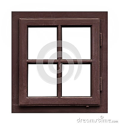 Old wooden window with four pane Stock Photo
