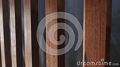 the old wooden window railings are very attractive Stock Photo