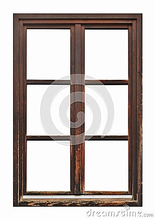 Old wooden window on white background Stock Photo