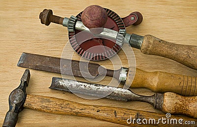 Old woodwork and carpentry tools. Stock Photo
