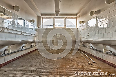 An old workplace common washroom interior Stock Photo