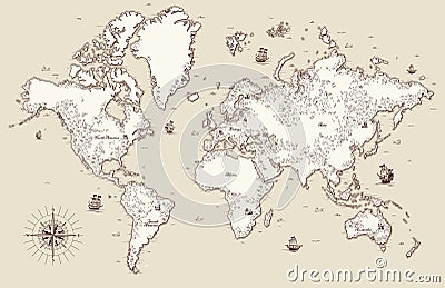 Old world map with decorative elements Vector Illustration
