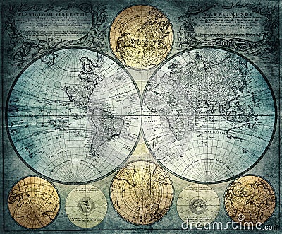 Old world map of the 18th century. Concept on the theme of travel, adventure, geography, discovery, history. Pirate and nautical Stock Photo