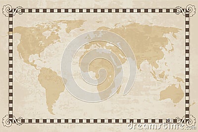 Old world map. Vector paper texture with border frame. Vintage vautical compass. Retro design banner. Decorative antique Vector Illustration