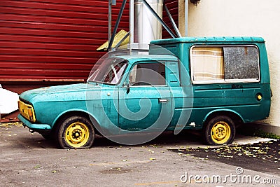 Old worn blue car Stock Photo