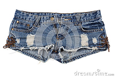 Old worn jean shorts isolated on white background Stock Photo
