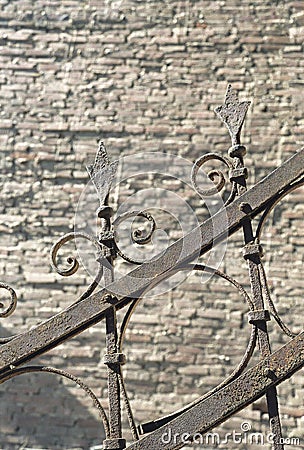 Old wrought iron gates with decor detail to the courtyard of the old town house. Details of the architecture of the old city of Stock Photo