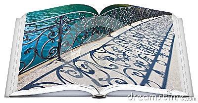 Old wrought iron railing on a walkway in Lucerne Switzerland - Real opened book concept Stock Photo