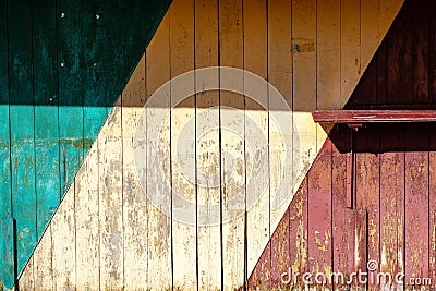 old wwoden plank wall with pealing paint Stock Photo