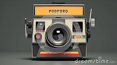 Old yellow Polaroid camera front view Stock Photo