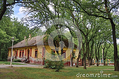 Old yellow house in park, near Palic Lake, Subotica Editorial Stock Photo