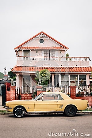 Old yellow Mustang, in Sherman Heights, San Diego, California Editorial Stock Photo