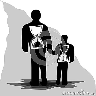 Old and young man with an hourglass inside. Vector Illustration