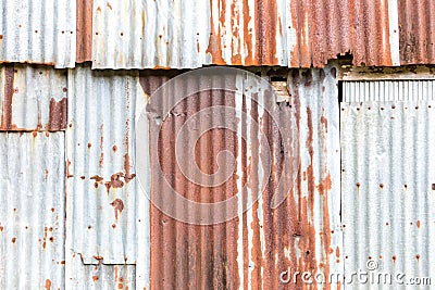 Old Zinc background, Rusted corrugated zinc sheets overlapping t Stock Photo