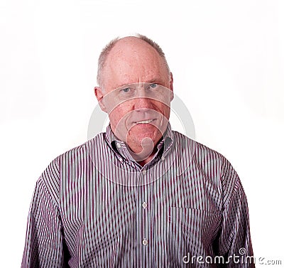 Older Bald Man in Striped Shirt Stock Photo