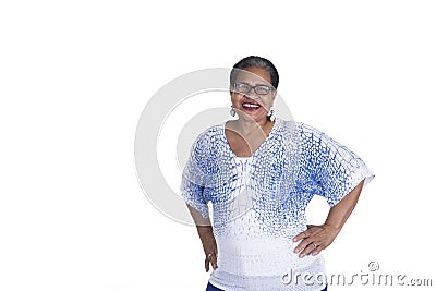 Older black woman on white Stock Photo